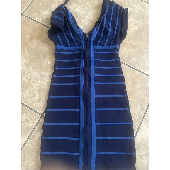 Bebe XS Bandeau Bodycon Mini Dress Stretch V Neck - Picture 1 of 8